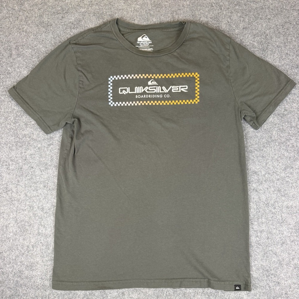 Quiksilver Shirt Mens XL Green Boardriding Co Checker Graphic Surf Skate T-Shirt